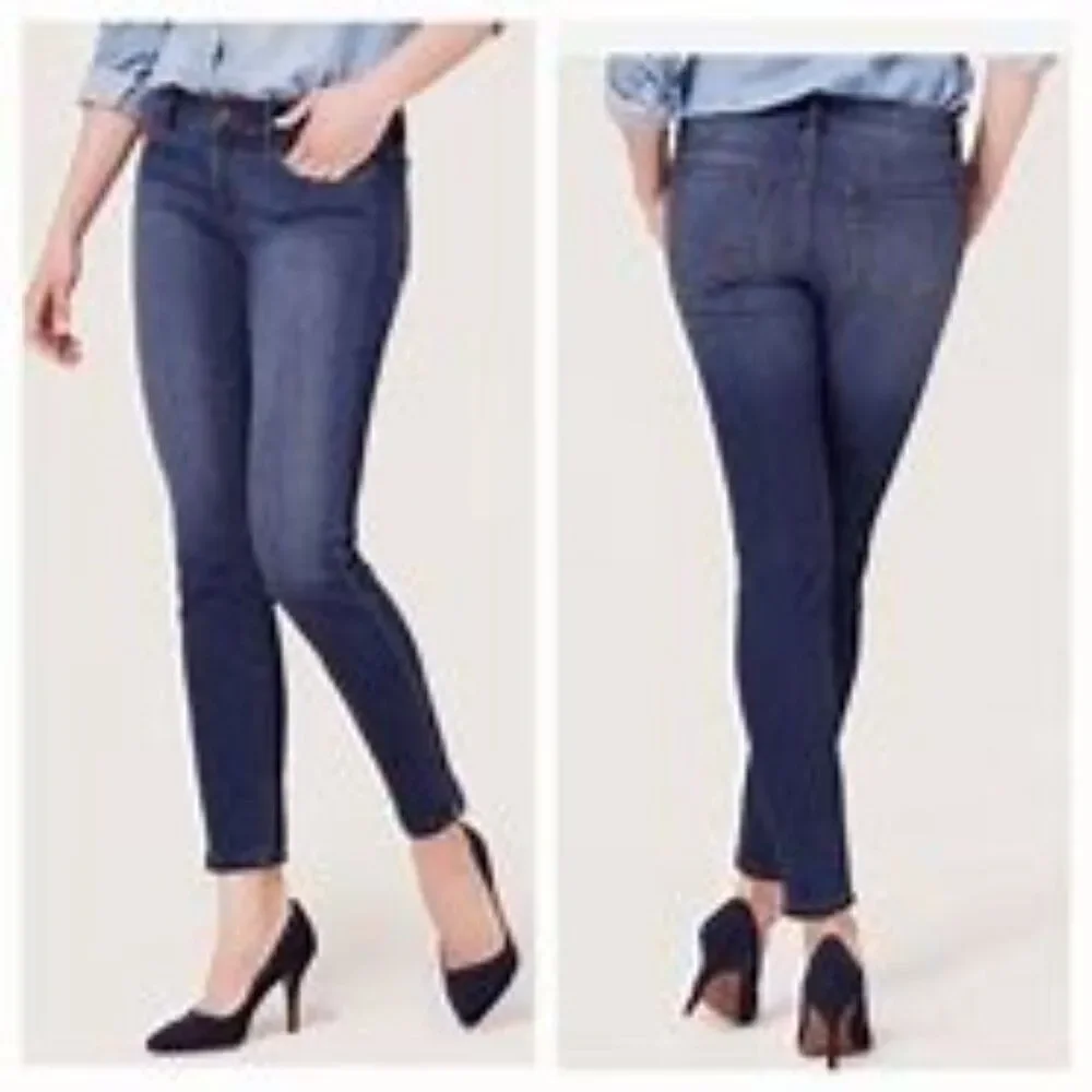 Ann Taylor LOFT Outlet Modern Skinny in Dark Wash Petite Mid Rise Denim Jeans-2P